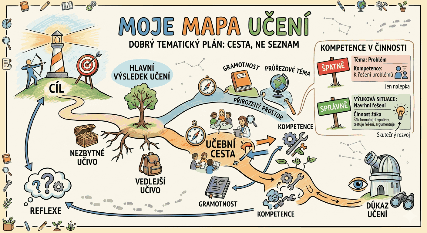 Mapa učení — schéma vztahu mezi cílem, obsahem, učební cestou a důkazem o pokroku žáka